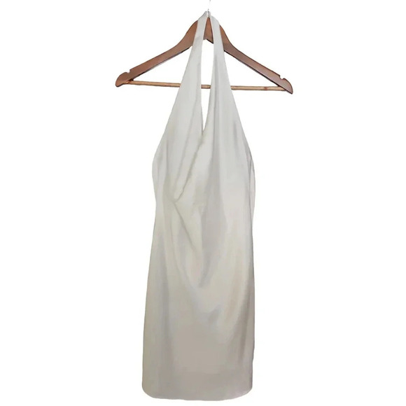 Ieena for Mac Duggal Plunging Halter Neck Dress White Size 4 NWT - Picture 6 of 12